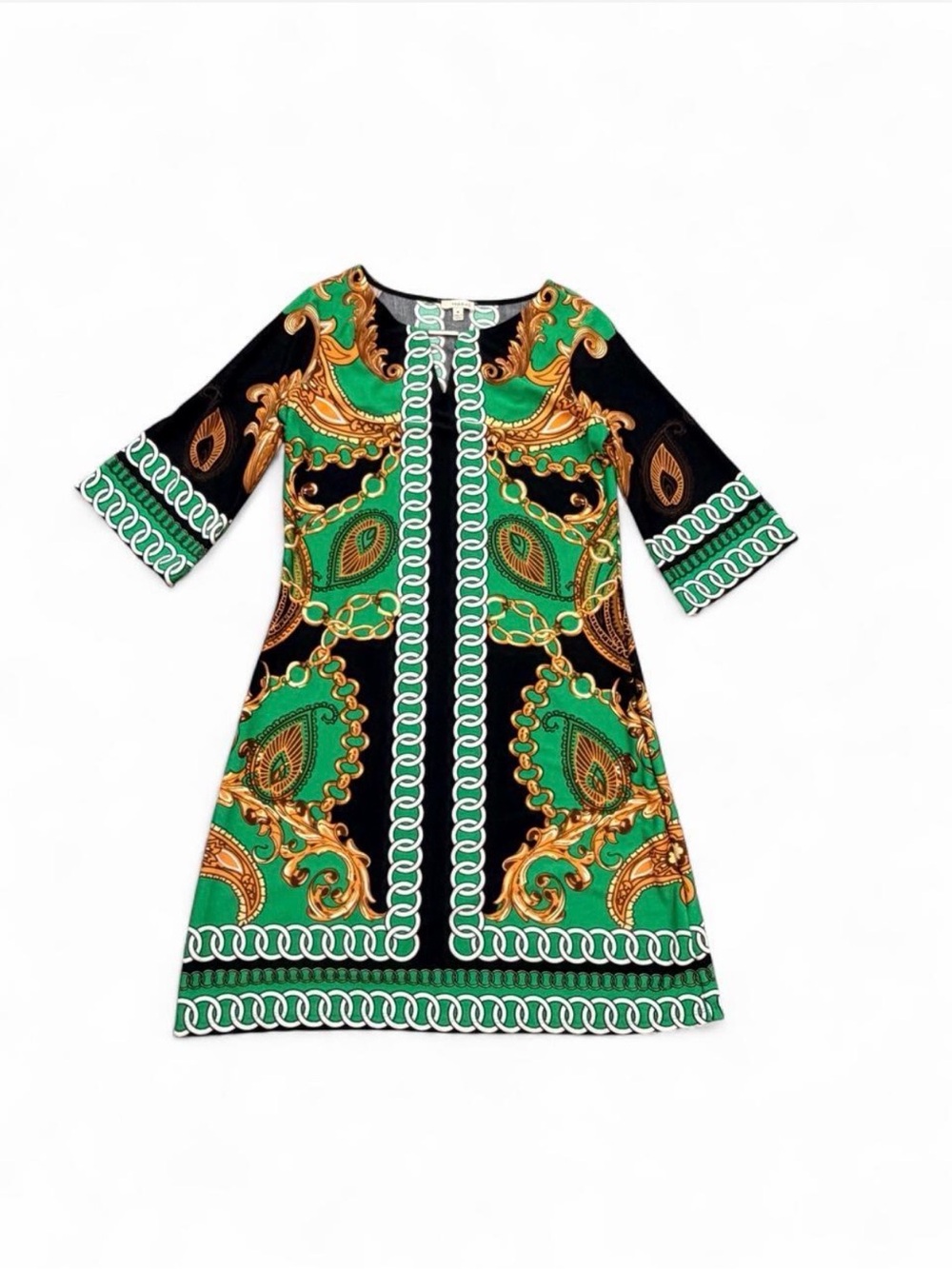 Haani Green, Black & Gold Paisley-Print Kids Casual Dress